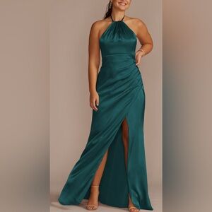 Green high neck halter cocktail dress